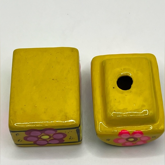 Mexican Folk Art Talavera Pottery Handpainted Colorful Yellow Small Trinket Box - Picture 8 of 11